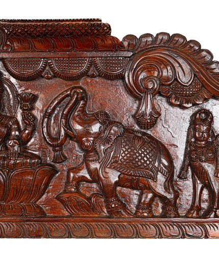 Wooden Carved Gajalakshmi Wall Hanging Panel - Brown - 42 inch - WL5636