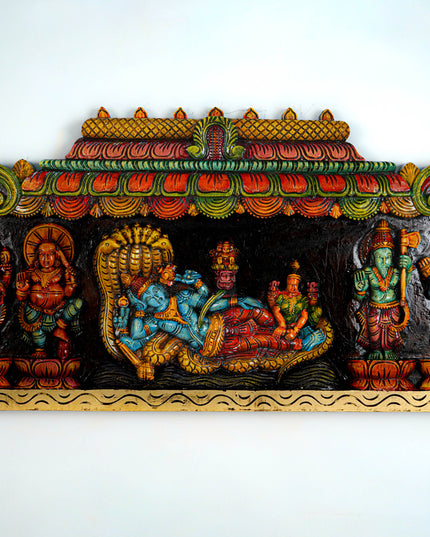 Wooden Carved Maha Vishnu - Dasavatharam Wall Hanging Panel - 60 inch - WL5640