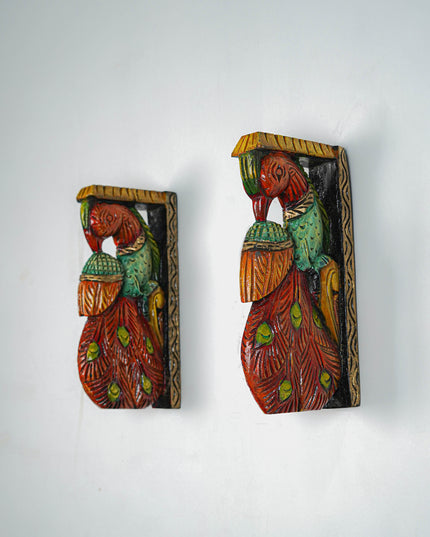 Wooden Carved Parrot Bracket - Set of 2 - WL5641