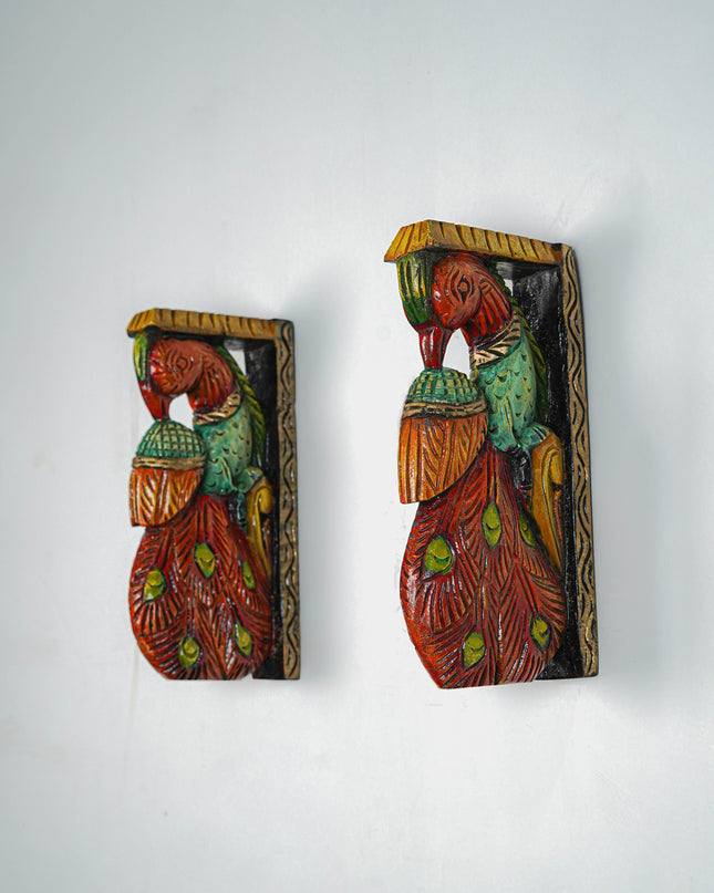 Wooden Carved Parrot Bracket - Set of 2 - WL5641