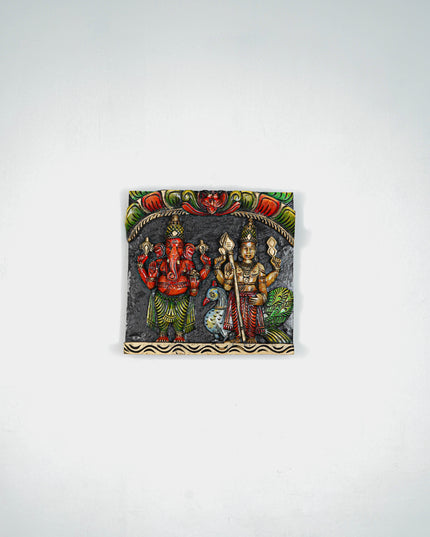 Wooden Carved Ganesha - Murugan Wall Hanging Frame - 12 inch - WL5645