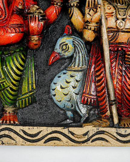 Wooden Carved Ganesha - Murugan Wall Hanging Frame - 12 inch - WL5645