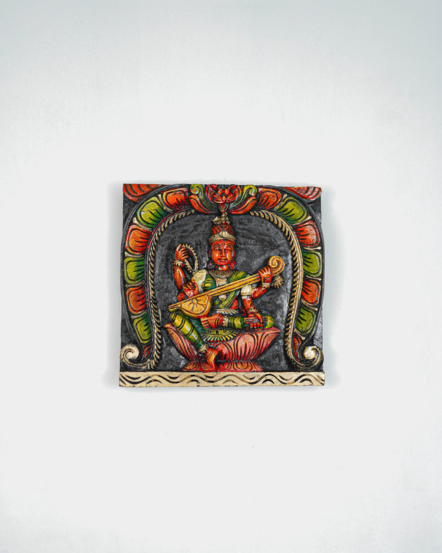 Wooden Carved Lakshmi Wall Hanging Frame - 12 inch - WL5646