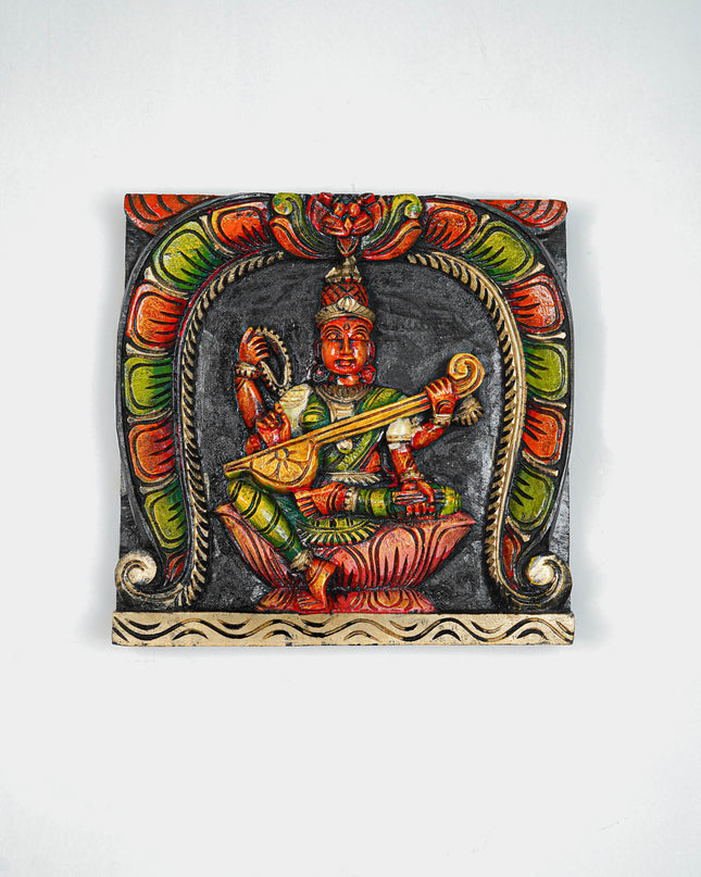Wooden Carved Lakshmi Wall Hanging Frame - 12 inch - WL5646