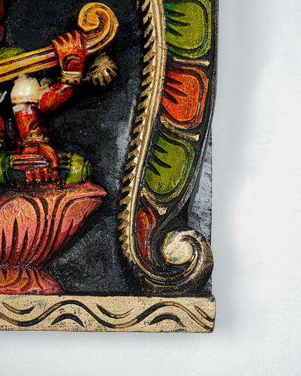 Wooden Carved Lakshmi Wall Hanging Frame - 12 inch - WL5646