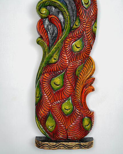 Wooden Carved Peacock with Flower Wall Hanging - Set of 2 - 36 inch - WL5647