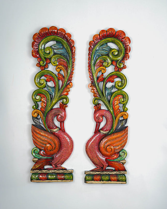 Wooden Carved Annapakshi Wall Hanging - Set of 2 - 36 inch - WL5648