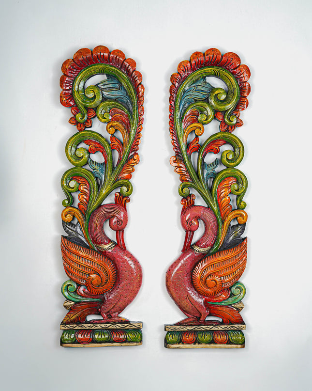 Wooden Carved Annapakshi Wall Hanging - Set of 2 - 36 inch - WL5648