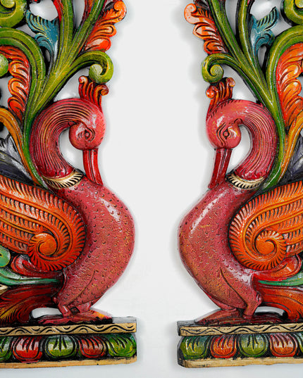 Wooden Carved Annapakshi Wall Hanging - Set of 2 - 36 inch - WL5648