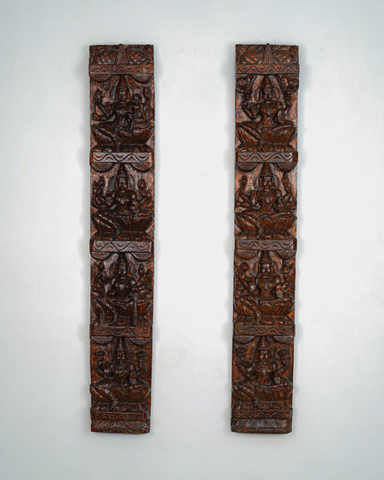 Wooden Carved Ashtalakshmi Wall Hanging Panel - Set of 2 - 36 inch - WL5649