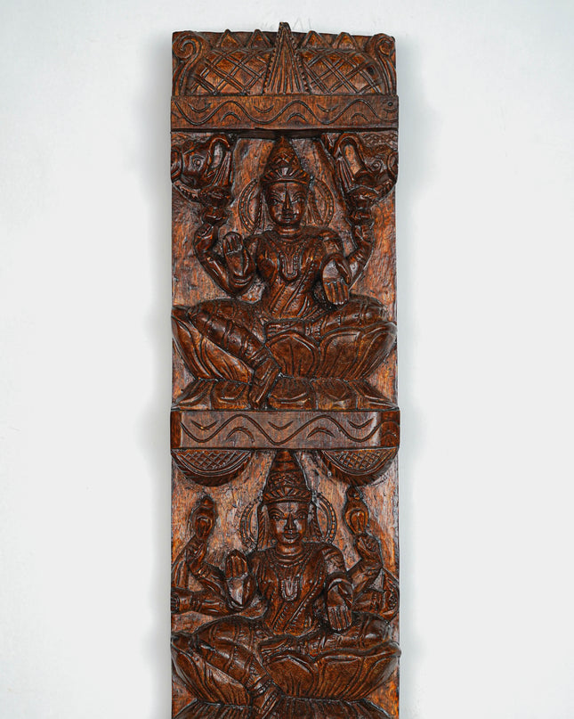 Wooden Carved Ashtalakshmi Wall Hanging Panel - Set of 2 - 36 inch - WL5649