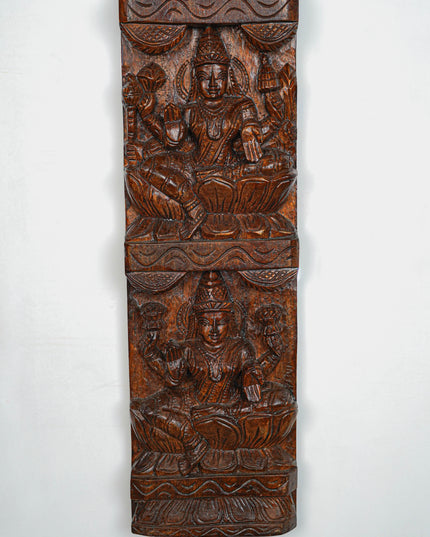 Wooden Carved Ashtalakshmi Wall Hanging Panel - Set of 2 - 36 inch - WL5649