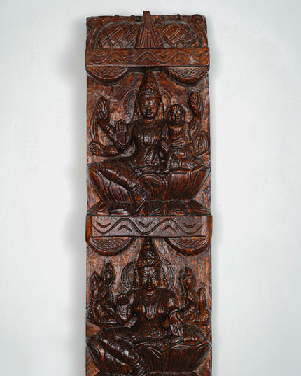 Wooden Carved Ashtalakshmi Wall Hanging Panel - Set of 2 - 36 inch - WL5649