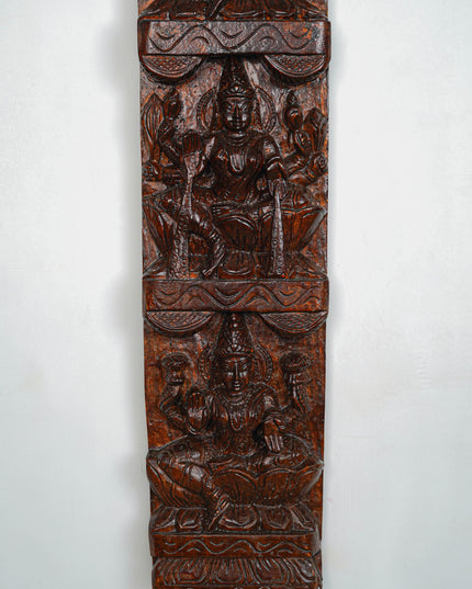 Wooden Carved Ashtalakshmi Wall Hanging Panel - Set of 2 - 36 inch - WL5649