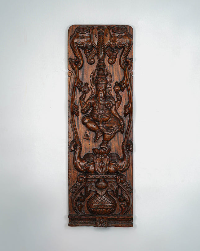 Wooden Carved Ganesha With Elephant Wall Hanging - 36 inch - WL5650