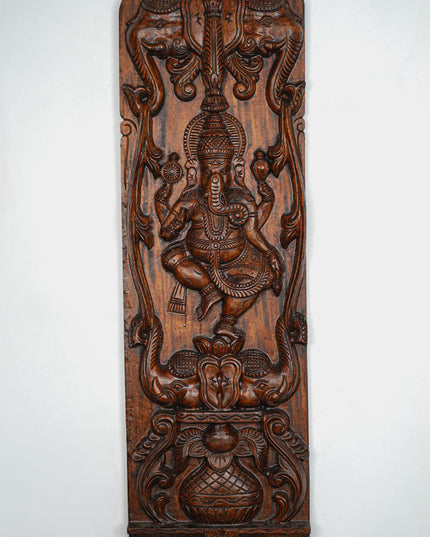 Wooden Carved Ganesha With Elephant Wall Hanging - 36 inch - WL5650