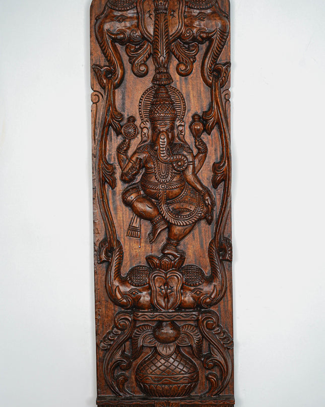 Wooden Carved Ganesha With Elephant Wall Hanging - 36 inch - WL5650