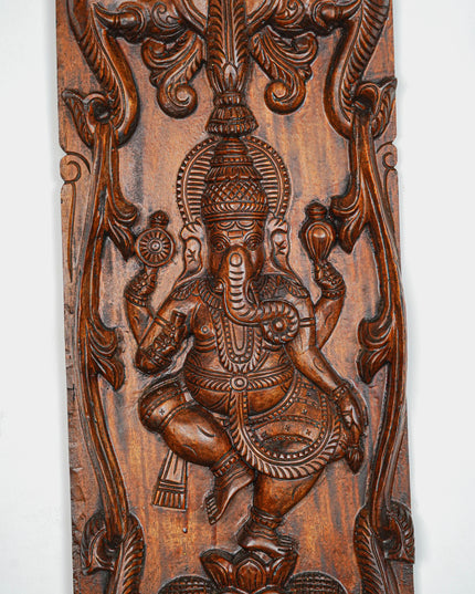 Wooden Carved Ganesha With Elephant Wall Hanging - 36 inch - WL5650