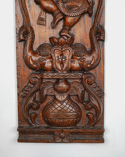 Wooden Carved Ganesha With Elephant Wall Hanging - 36 inch - WL5650