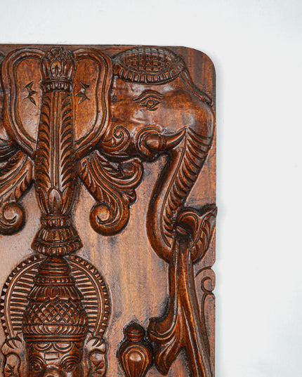 Wooden Carved Ganesha With Elephant Wall Hanging - 36 inch - WL5650