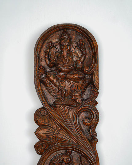 Wooden Carved Ganesha - Lakshmi Wall Hanging Panel - Set of 2 - 36 inch - WL5651