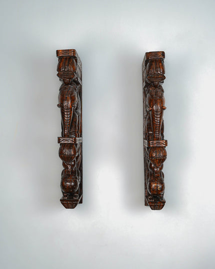 Wooden Carved Elephant with Annapakshi Wall Hanging Bracket - Set of 2 - 23 inch - WL5652
