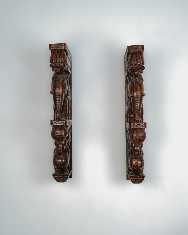 Wooden Carved Elephant with Annapakshi Wall Hanging Bracket - Set of 2 - 23 inch - WL5652
