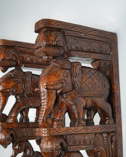 Wooden Carved Elephant with Annapakshi Wall Hanging Bracket - Set of 2 - 23 inch - WL5652