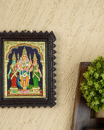 Tanjore Painting (Chettinad Frame) - Murugan-Valli-Deivanai - Flat (Gold Foil) - 8x6 inch - WL5654