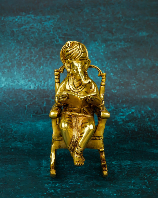 Brass Ganesha Relaxing on Chair - WL5659