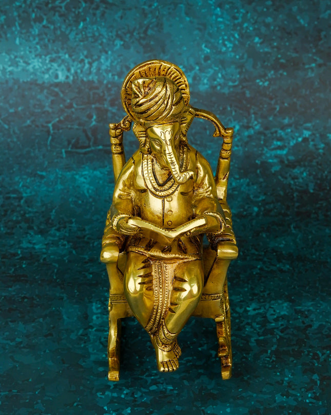 Brass Ganesha Relaxing on Chair - WL5659