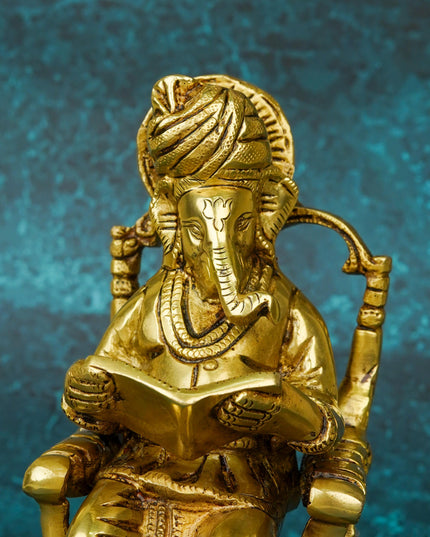 Brass Ganesha Relaxing on Chair - WL5659