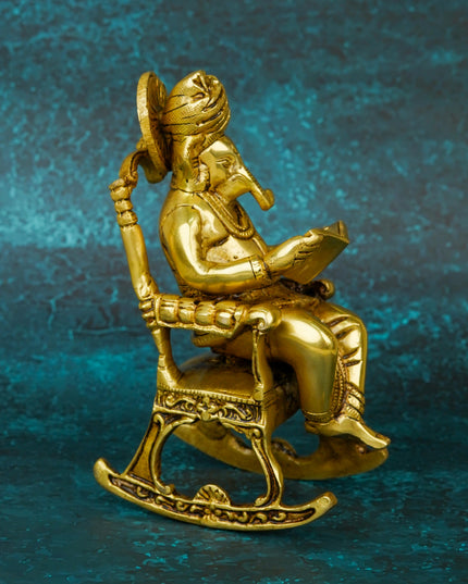 Brass Ganesha Relaxing on Chair - WL5659