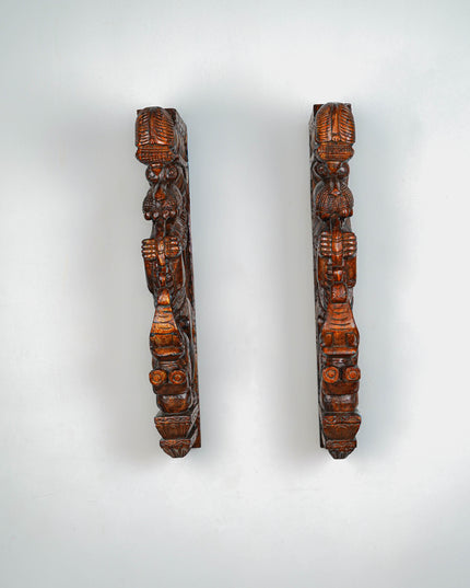 Wooden Carved Yazhi with Elephant Wall Hanging Bracket - Set of 2 - 27 inch - WL5653