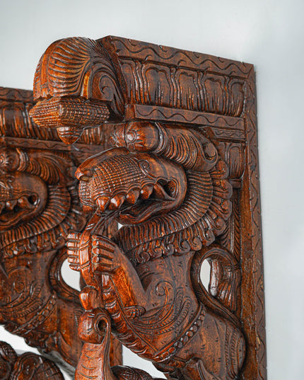 Wooden Carved Yazhi with Elephant Wall Hanging Bracket - Set of 2 - 27 inch - WL5653