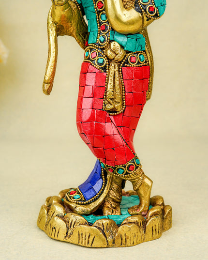 Brass Krishna Idol with Stonework - 10 inch - WL5665