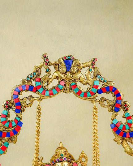 Brass Jhoola Ganesha with Urli Stonework - 21 inch - WL5667