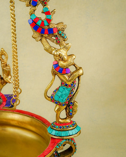 Brass Jhoola Ganesha with Urli Stonework - 21 inch - WL5667