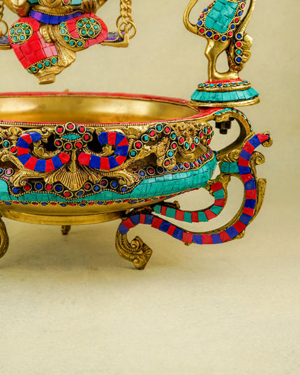 Brass Jhoola Ganesha with Urli Stonework - 21 inch - WL5667