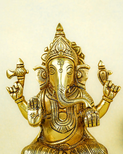 Brass Ganesha on Lotus - 9 inch - WL5670