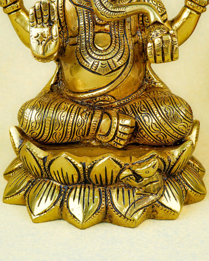 Brass Ganesha on Lotus - 9 inch - WL5670