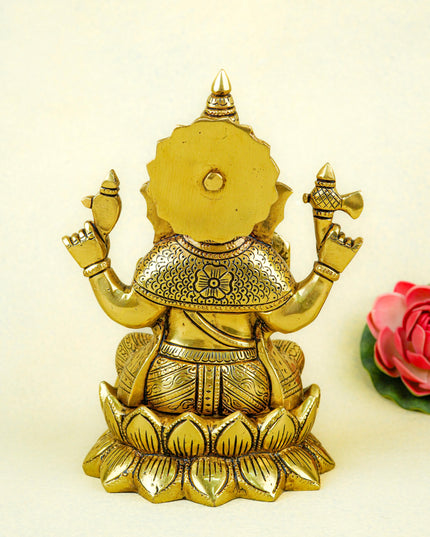 Brass Ganesha on Lotus - 9 inch - WL5670