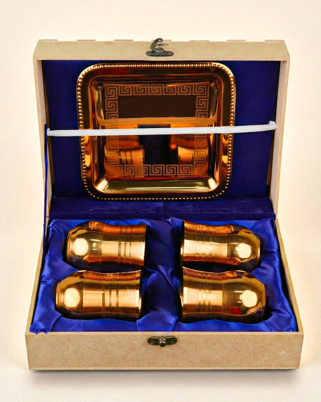 Wooden Box - Tray with Set of 4 Glass - WL5705