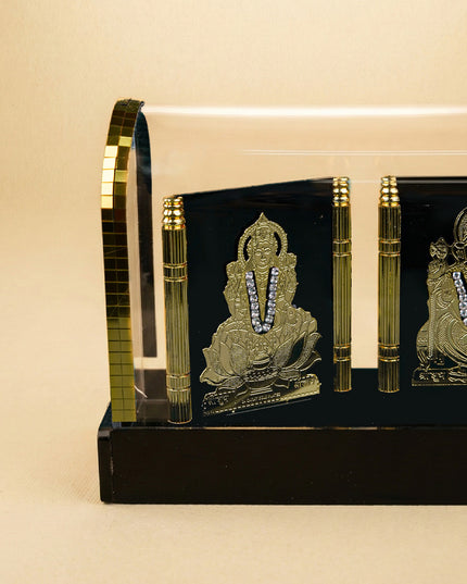 Gold Plated - Lakshmi Ganesha Saraswathi with Arcylic Cabinet - WL5716