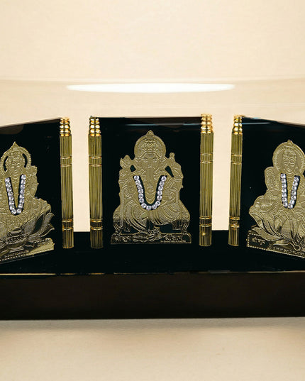 Gold Plated - Lakshmi Ganesha Saraswathi with Arcylic Cabinet - WL5716