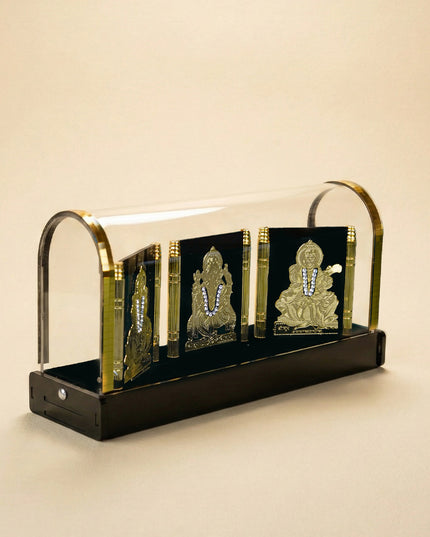 Gold Plated - Lakshmi Ganesha Saraswathi with Arcylic Cabinet - WL5716