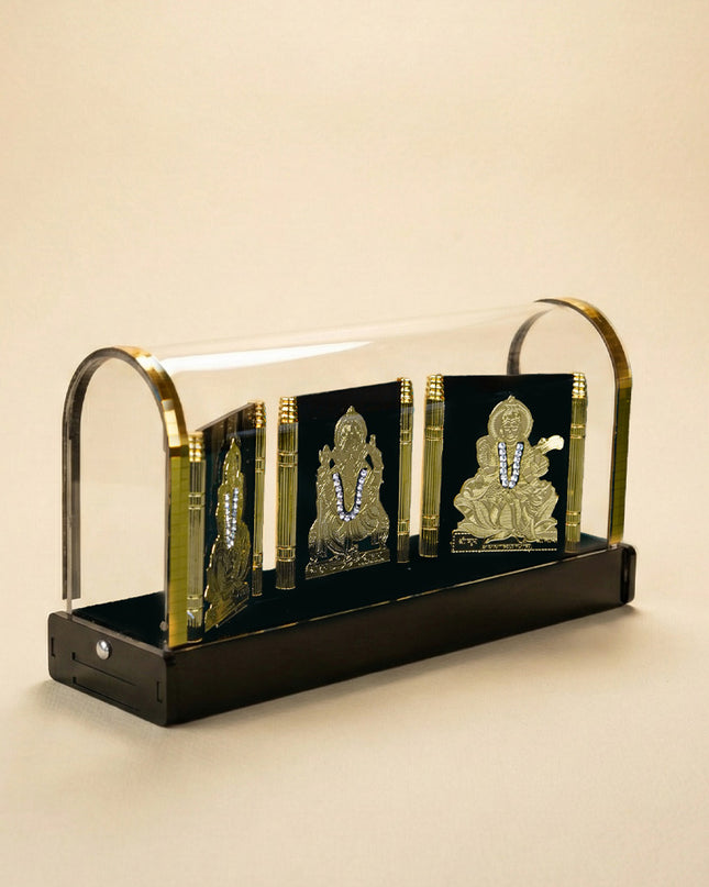 Gold Plated - Lakshmi Ganesha Saraswathi with Arcylic Cabinet - WL5716