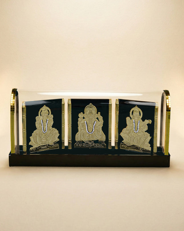 Gold Plated - Lakshmi Ganesha Saraswathi with Acrylic Cabinet - WL5717