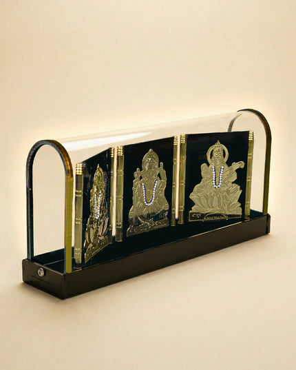 Gold Plated - Lakshmi Ganesha Saraswathi with Acrylic Cabinet - WL5717
