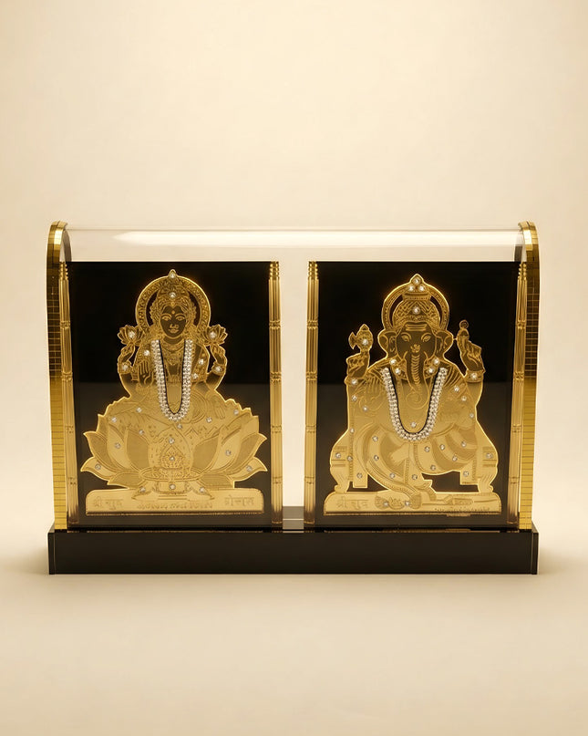 Gold Plated - Ganesha Lakshmi with Arcylic Cabinet - WL5718